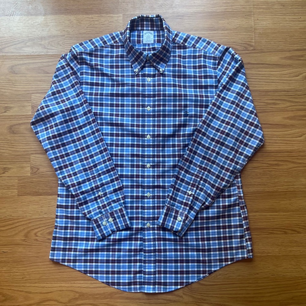 Brooks Brothers 1818 Regent Non-Iron Supima Cotton Plaid Shirt Mens L Burgundy